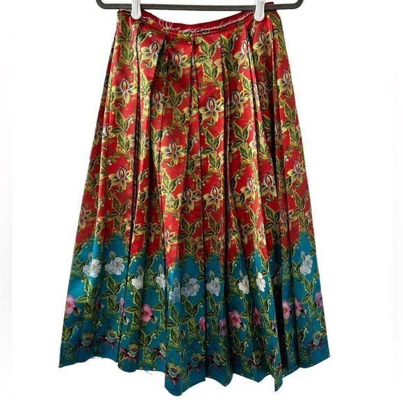 Gucci Pleated Midi Skirt Hibiscus Red Floral - Picture 2 of 8